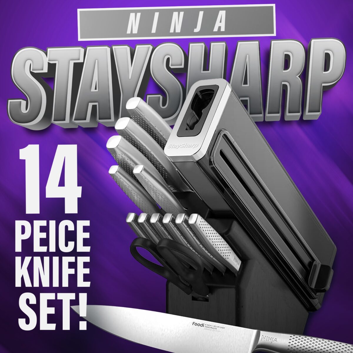 NINJA STAYSHARP 14 PIECE STAINLESS KNIFE SET!