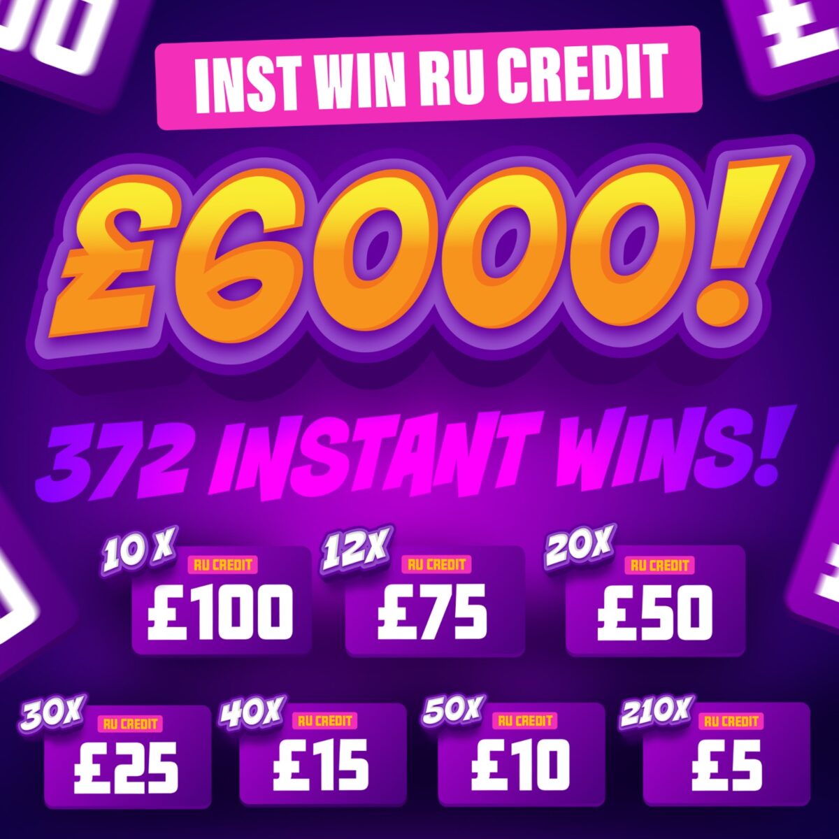 RAFFLED UP CREDIT INSTANT WIN - WORTH £6K!